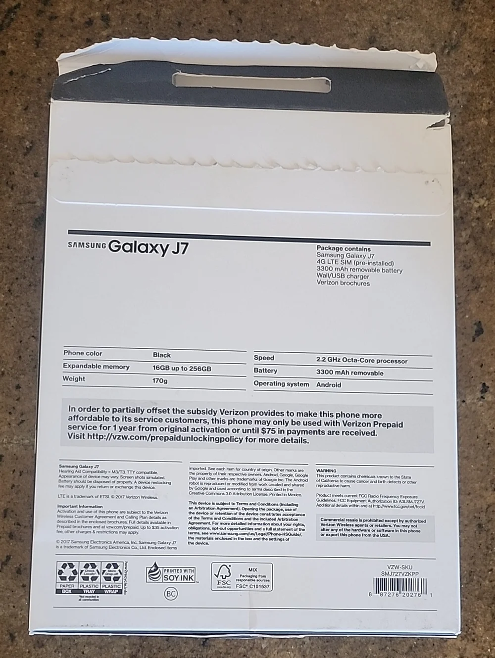 Samsung Galaxy J7 (SMJ727VZKPP) - 16GB - Black (Verizon) Smartphone Unlocked